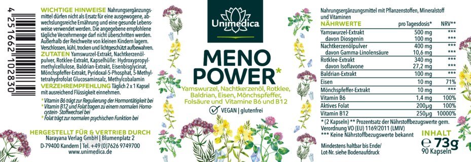 Set: Menopower - yam root, evening primrose oil and iron - 90 capsules AND Collagen Pure - from LIAF-certified pasture and grass feeding - 450 g powder AND MikroVeda® Life Pure - biotic enzyme ferment - organic quality - 500 ml - by Unimedica