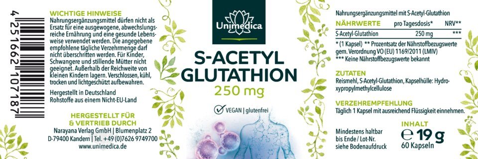 S-acétyl glutathion - 250 mg  hautement dosé - 60 gélules - par Unimedica