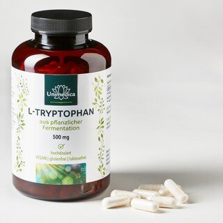 Lot de 2: L-Tryptophan - 500 mg par dose journalière - dosage élevé - 2 x 240 gélules - par Unimedica