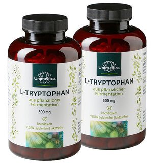 Lot de 2: L-Tryptophan - 500 mg par dose journalière - dosage élevé - 2 x 240 gélules - par Unimedica/