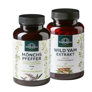 Set: Mönchspfeffer Extrakt - 10 mg pro Tagesdosis (1 Kapsel) - hochdosiert - 180 Kapseln - UND Wild Yam Extrakt - 880 mg pro Tagesdosis (2 Kapseln) - mit 20 % Diosgenin - 180 Kapseln - von Unimedica/