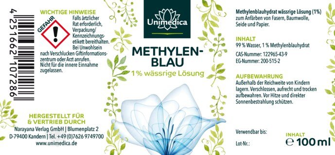 Methylenblau - 1 % wässrige Lösung - 99,8 % rein - frei von Schwermetallen - 100 ml - von Unimedica