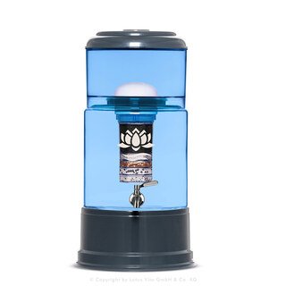 Lotus FONTANA® Klassik mit Glas blau- Anthrazit - 10 l Glas-Wasserspender komplett mit Filter - Lotus Vita