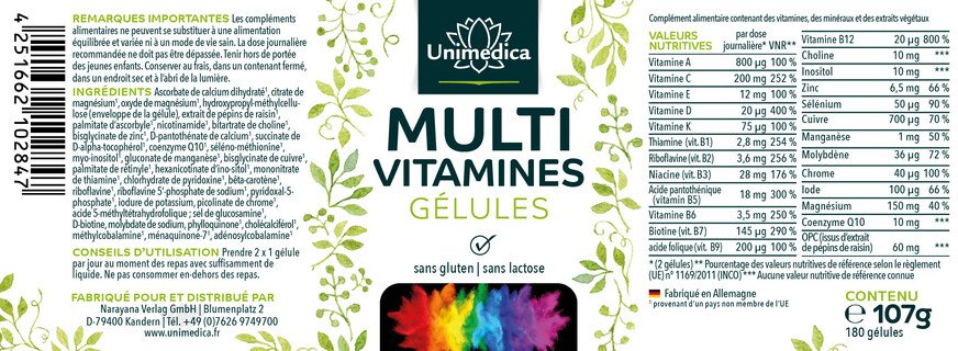 Lot de 2: Gélules Multivitamines - 2 x 180 gélules - par Unimedica