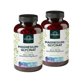 Lot de 2: Glycinate de magnésium - avec 300 mg de magnésium pur par dose journalière - 2 x 180 gélules - par Unimedica/