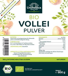 2er-Sparset: Bio Volleipulver - 2 x 800 g - aus Deutschland - entspricht ca. 2 x 60 Eiern - pasteurisiert - von Unimedica