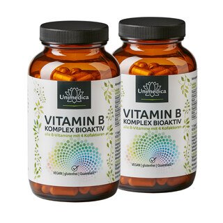 2er-Sparset: Vitamin B-Komplex - Bioaktiv - 2 x 180 Kapseln - mit 4 Kofaktoren - von Unimedica/