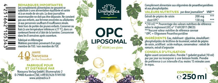 OPC liposomal - 130 mg par dose dose quotidienne (10 ml) - 250 ml - par Unimedica