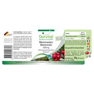 Bärentrauben Blattextrakt 500 mg - Fairvital - 90 Kapseln