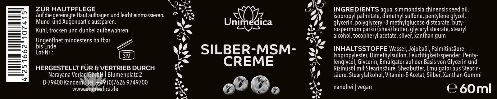 Crème Argent MSM  60 ml  par Unimedica