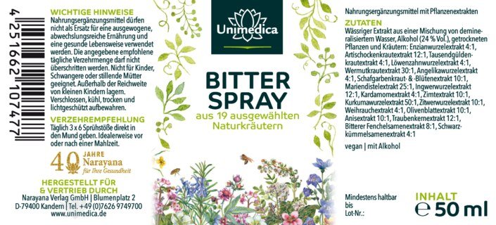 Spray amer  à base de 19 herbes naturelles sélectionnées - 50 ml - par Unimedica