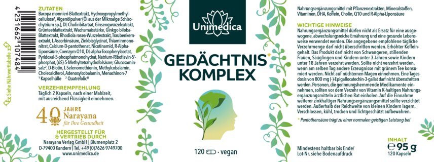 Gedächtnis* Komplex - 120 Kapseln - von Unimedica