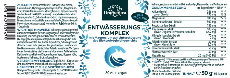 Entwässerungskomplex* - Kurpackung - 60 Kapseln - von Unimedica