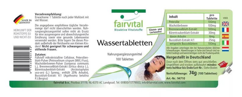 Wassertabletten - Fairvital - 100 Tabletten