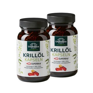 Lot de 2: Huile de krill Superba 2 TM  riche en acides gras oméga-3 EPA + DHA  2 x 120 capsules de gel dur - par Unimedica/