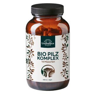 Bio Pilz Komplex - mit 10 Pilzsorten - u.a. Cordyceps, Shiitake, Reishi, Löwenmähne, Chaga, Hericium - 180 Kapseln - von Unimedica/