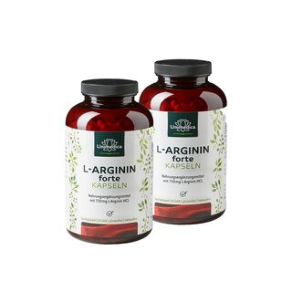2er-Sparset: L-Arginin forte - 3720 mg pro Tagesdosis (6 Kapseln) - aus natürlicher Fermentation - hochdosiert - vegan - 2 x 365 Kapseln - von Unimedica/