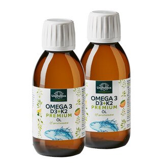 2er-Sparset: Omega 3 + Vitamin D3 + K2 MK7 All-trans Premium Öl - 2 x 150 ml - von Unimedica