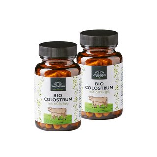 Lot de 2: Colostrum BIO - 600 mg par dose journalière - avec 60 % d'IgG - 2 x 60 gélules - par Unimedica/