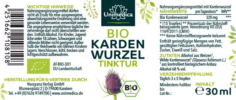 Bio Kardenwurzel Tinktur - 30 ml - von Unimedica