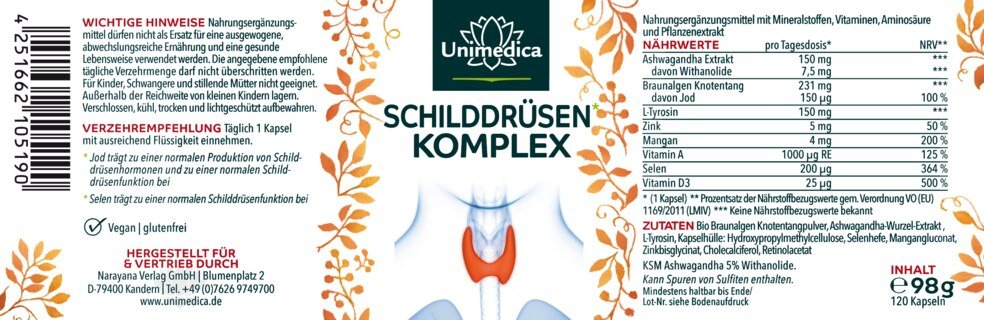 2er-Sparset: Schilddrüsen* Komplex - 2 x 120 Kapseln - von Unimedica