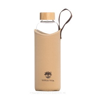 Glas-Trinkflasche 820 ml mit Neoprenhülle creme-braun - Lotus Vita