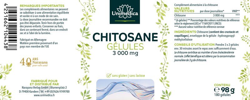 Lot de 2: Gélule de chitosane  3 000 mg par dose journalière - 2 x 180 gélules - par Unimedica