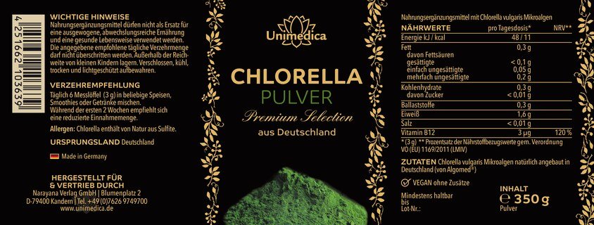 Lot de 2: Chlorella en poudre Sélection Premium - 2 x 350 g - cultivée en Allemagne - par Unimedica