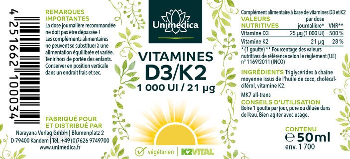 Lot: OPC Forte - 800 mg d'extrait de pépins de raisin - 180 gélules ET magnésium forte - 400 mg - 365 gélules ET Vitamine D3 / K2 MK7 All-trans 50 ml - par Unimedica