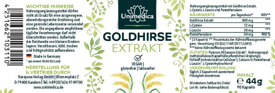 2er-Sparset: Goldhirse Extrakt - 840 mg pro Tagesdosis (3 Kapseln) - 2 x 90 Kapseln - von Unimedica