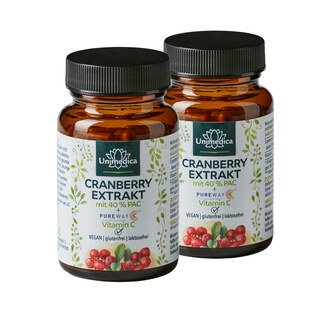 Lot: Extrait de canneberge - 500 mg par dose journalière - avec de la vitamine C - 2 x 90 gélules - par Unimedica/