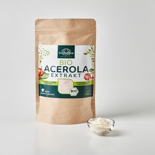 Bio Acerola Pulver - 17 % natürliches Vitamin C aus der Acerola-Kirsche -  200 g - von Unimedica - Sonderangebot kurze Haltbarkeit