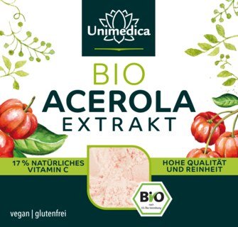 Bio Acerola Pulver - 17 % natürliches Vitamin C aus der Acerola-Kirsche -  200 g - von Unimedica - Sonderangebot kurze Haltbarkeit