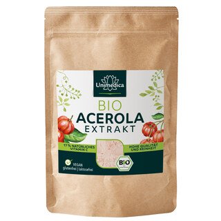 Bio Acerola Pulver - 17 % natürliches Vitamin C aus der Acerola-Kirsche -  200 g - von Unimedica - Sonderangebot kurze Haltbarkeit