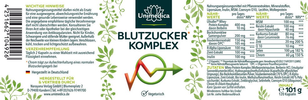 2er-Sparset: Blutzucker Komplex - 2 x 120 Kapseln - von Unimedica