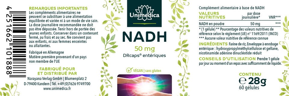 Lot de 2: NADH - 50 mg - 2 x 60 gastro-résistantes gélules - Unimedica