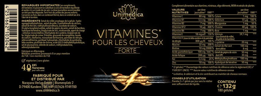 Lot de 2: Vitamines pour les cheveux Forte - 2 x 180 gélules - par Unimedica