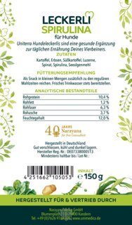 2er-Sparset: Leckerli Spirulina für Hunde - natürliche Hundesnacks mit Algen und Gemüse - Ergänzungsfuttermittel - 2 x 150 g - von Uniterra