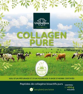 Lot: Collagène pur  protéine de collagène  issu d'un pâturage et d'un fourrage à base d'herbe certifiés LIAF - 2 x 450 g de poudre - par Unimedica