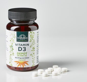 2er-Sparset: Vitamin D3 Depot 20.000 I.E. (Jeden 20.Tag 1 Tablette) - 2 x 120 Tabletten - von Unimedica