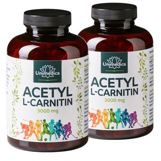 2er-Sparset: Acetyl L-Carnitin - 3000 mg pro Tagesdosis (6 Kapseln) - 2 x 250 Kapseln - von Unimedica/