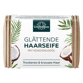Glättende Haarseife - mit Kokosnussöl - für trockenes & krauses Haar - 100 g - von Unimedica/ Glättende Haarseife - mit Kokosnussöl - für trockenes & krauses Haar - 100 g - von Unimedica/