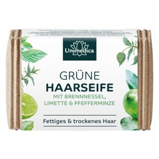 Grüne Haarseife - mit Brennnessel, Limette und Pfefferminze - für fettiges & trockenes Haar - 100 g - von Unimedica/ Grüne Haarseife - mit Brennnessel, Limette und Pfefferminze - für fettiges & trockenes Haar - 100 g - von Unimedica/