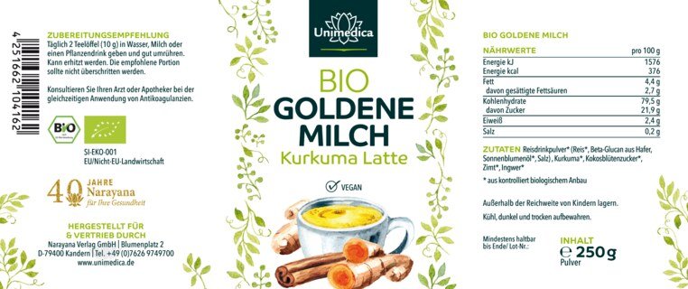 Lot: Miel à l'ashwagandha BIO miel de fleurs de printemps - crémeux - origine Allemagne - 250 g & Lait doré BIO - curcuma latte - 250 g - par Unimedica