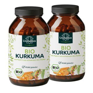 Lot de 2: Curcuma BIO au poivre noir BIO - avec 225 mg de curcumine et 12 mg de pipérine par dose journalière (6 gélules) - 2 x 240 gélules  Unimedica/