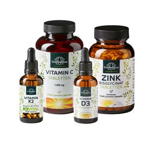 Set: Vitamin D3 Tropfen & Vitamin K2 Tropfen & Zink Bisglycinat & Vitamin C - 1000 mg/