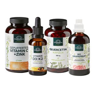 Set: Vitamin C - buffered and with Zinc AND Vitamin D3 / K2 MK7 All-trans - K2VITAL® AND Organic grapefruit seed extract AND Quercetin - by Unimedica/