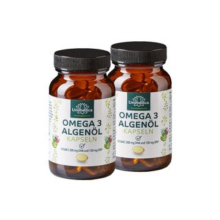 2er-Sparset: Vegane Omega 3 Algenöl Kapseln - mit 300 mg DHA und 150 mg EPA pro Tagesdosis (2 Kapseln) - 2 x 90 Kapseln - von Unimedica/