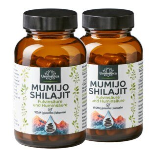 2er-Sparset: Mumijo Shilajit - 800 mg pro Tagesdosis (2 Kapseln) - Huminsäure und Fulvinsäure aus dem Himalaya - 2 x 60 Kapseln - von Unimedica/