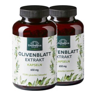 2er-Sparset: Olivenblatt Extrakt - 650 mg pro Tagesdosis (1 Kapsel) - 2 x 180 Kapseln - von Unimedica/